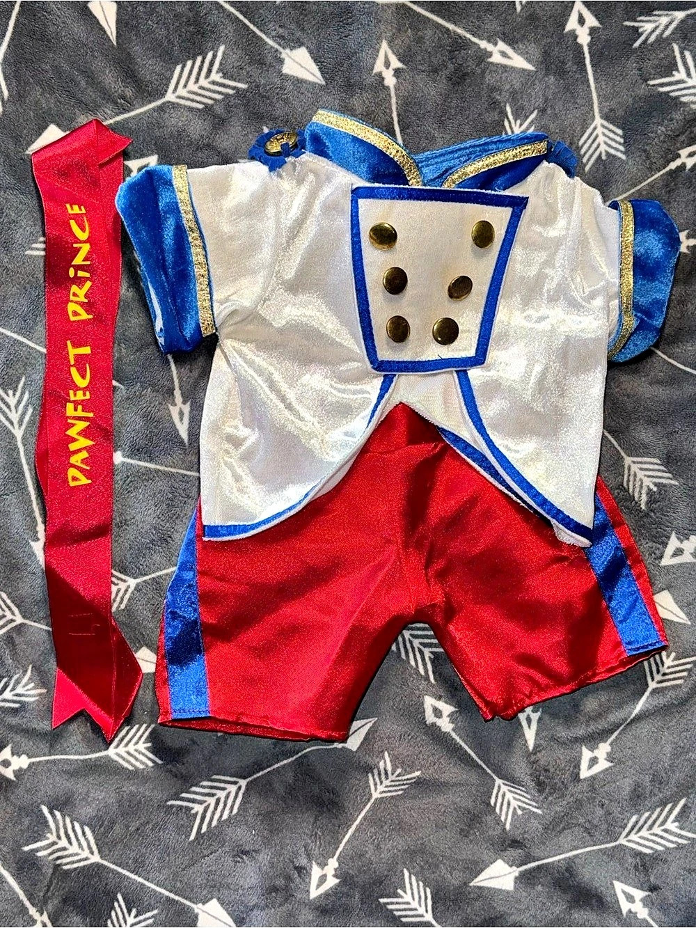 Build-A-Bear Workshop Pawfect Prince Costume & Sash Red & Blue